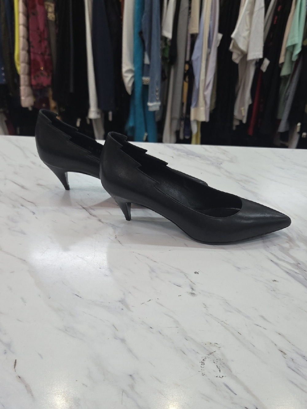 Yves Saint Laurent Black Pointed Kitten Heel Pumps